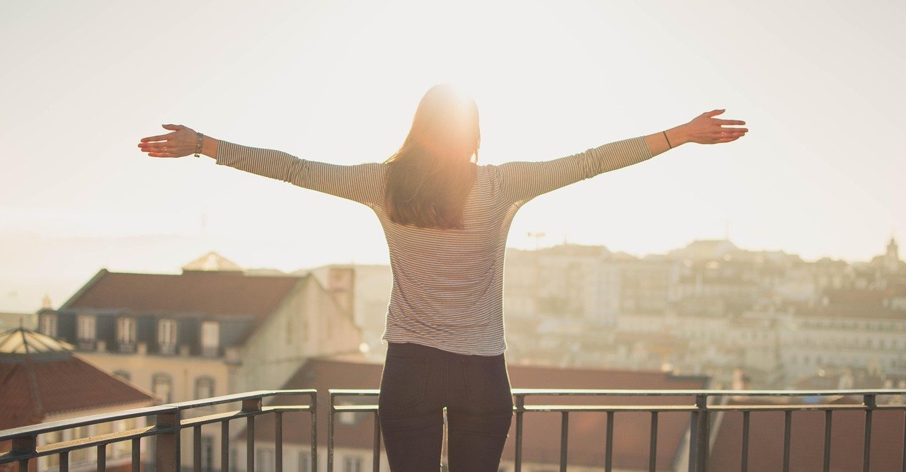 balcony, woman, standing, sunshine, freedom, morning, happy, arms, open arms, balcony, sunshine, sunshine, morning, morning, morning, morning, morning, happy, happy, happy